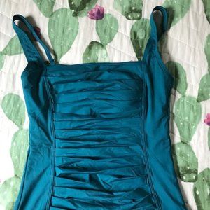Teal Calvin Klein Ruched Tankini Top w/ Black Polo Ralph Lauren Bikini Bottom L